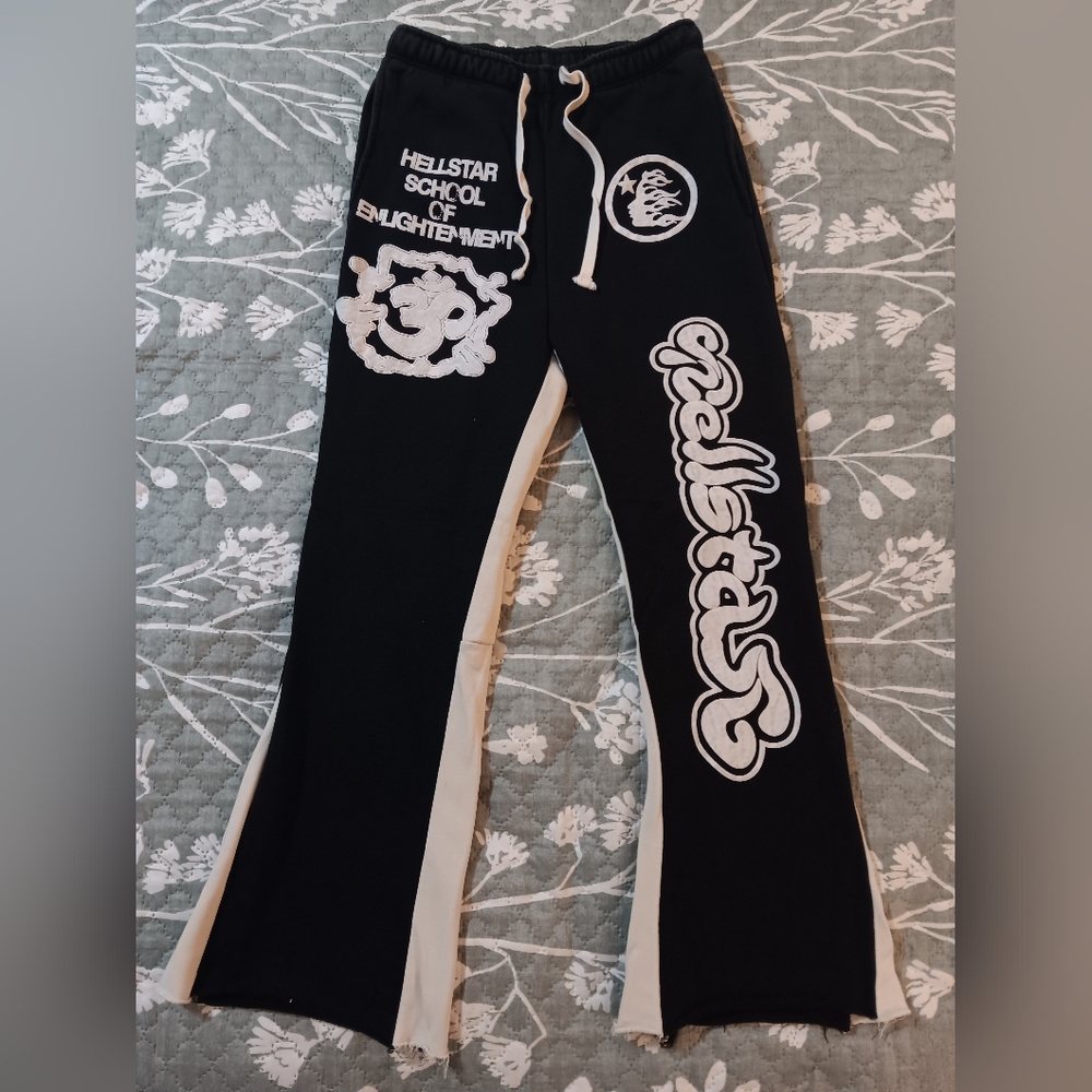 HELLSTAR Black and White Joggers with Bold Graphic Design